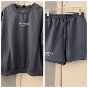 Gray ‘Los Angeles’ Sweatshirt & Shorts Set